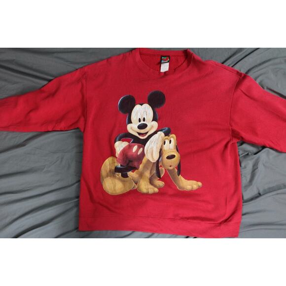 Disney Sweatshirt Vintage Mens M Large Red Mickey Pluto Mickey Unlimited 90's - Picture 2 of 9